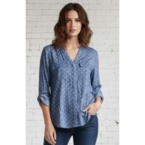 a.n.a Split Neck Star Print Blouse Blue Size S
